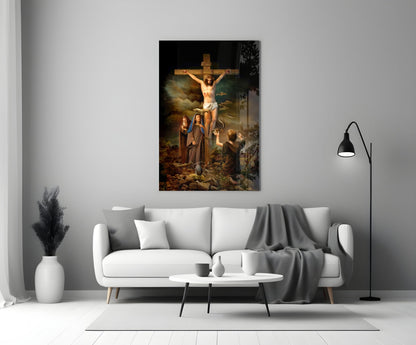 Crucifixion Scene at Golgotha Jesus Glass Wall Art