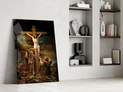 Crucifixion Scene at Golgotha Jesus Glass Wall Art