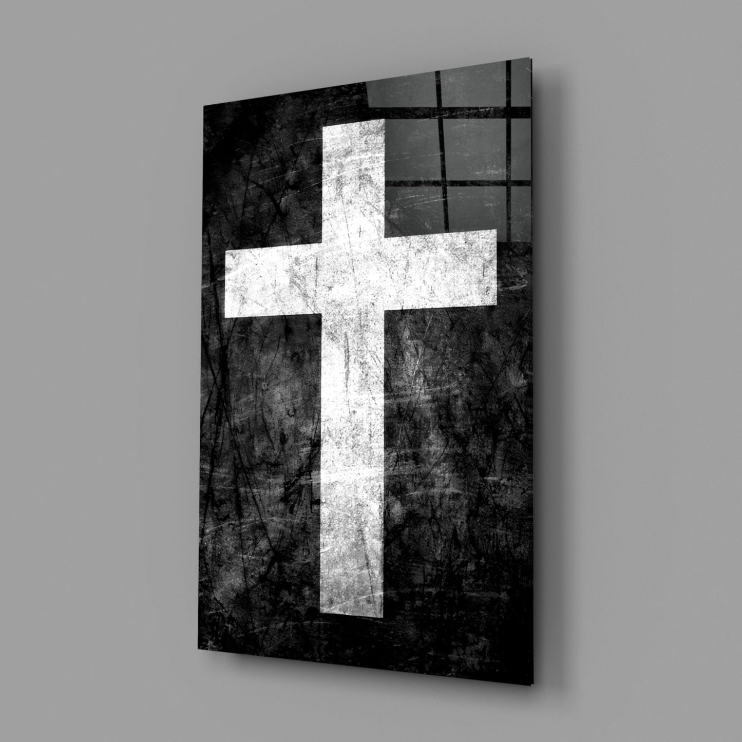 White Chalk Grunge Black Cross Glass Wall Art