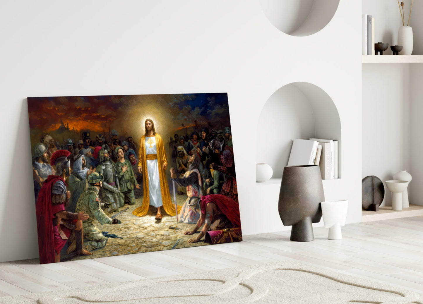 Golden Robe Among Soldiers Jesus Glass Wall Art