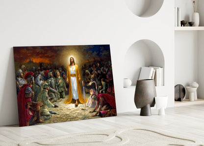 Golden Robe Among Soldiers Jesus Glass Wall Art