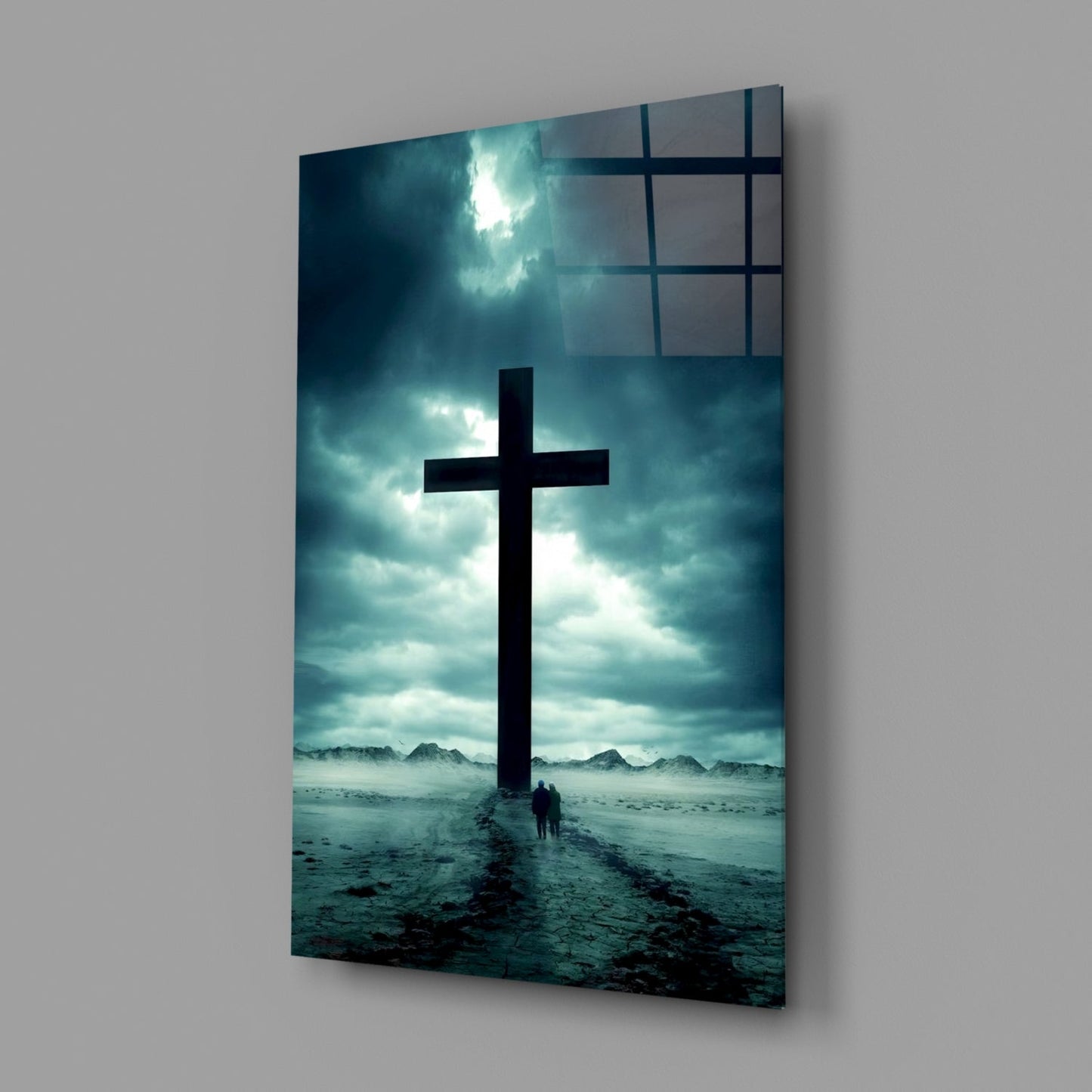 Stormy Desert Silhouette Cross Glass Wall Art