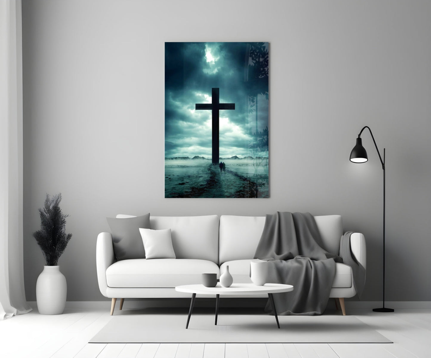 Stormy Desert Silhouette Cross Glass Wall Art
