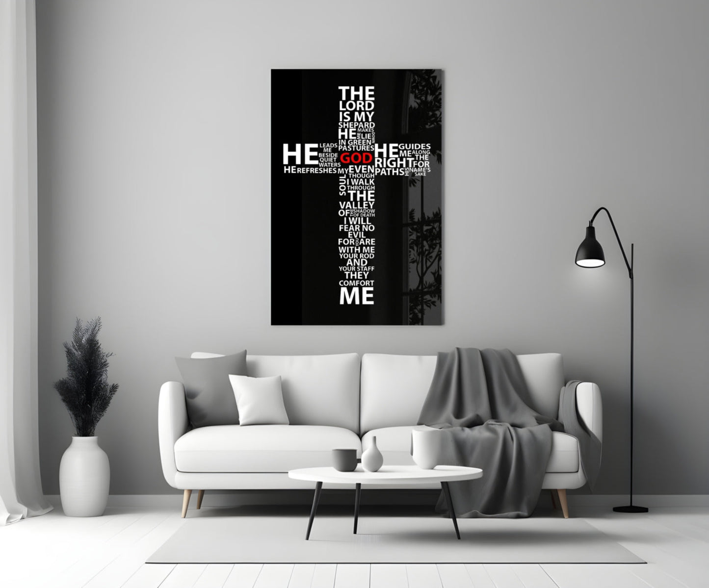 Psalm Typography Word Cross Glass Wall Art