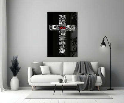 Psalm Typography Word Cross Glass Wall Art