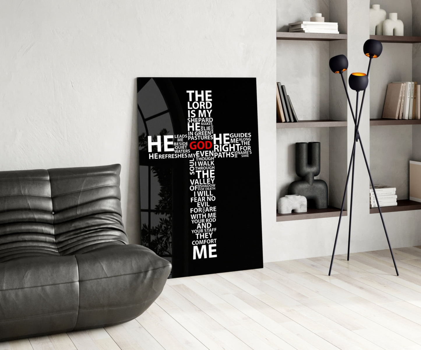 Psalm Typography Word Cross Glass Wall Art