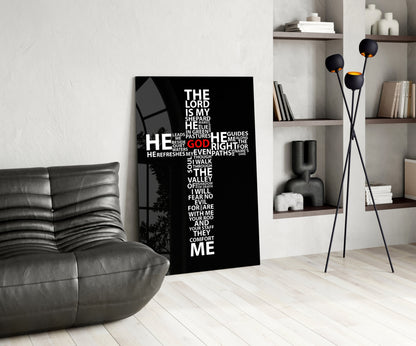 Psalm Typography Word Cross Glass Wall Art