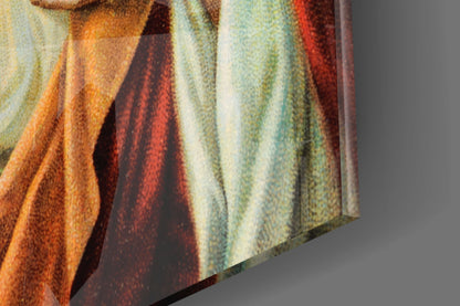 Vintage Sacred Heart Halo Jesus Glass Wall Art