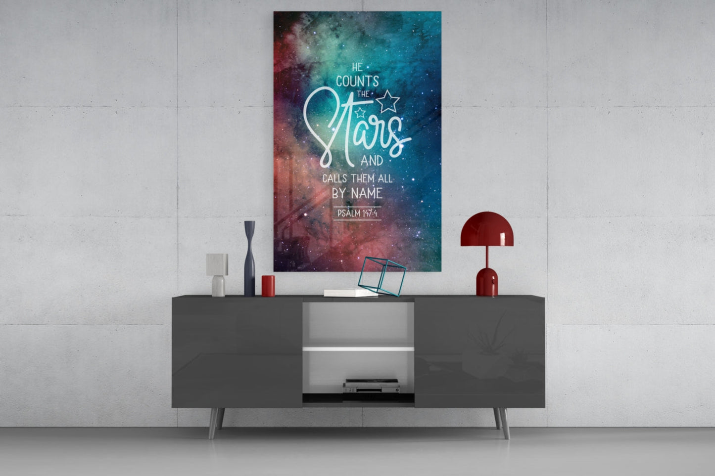He Counts The Stars Nebula Quote Glass Wall Art