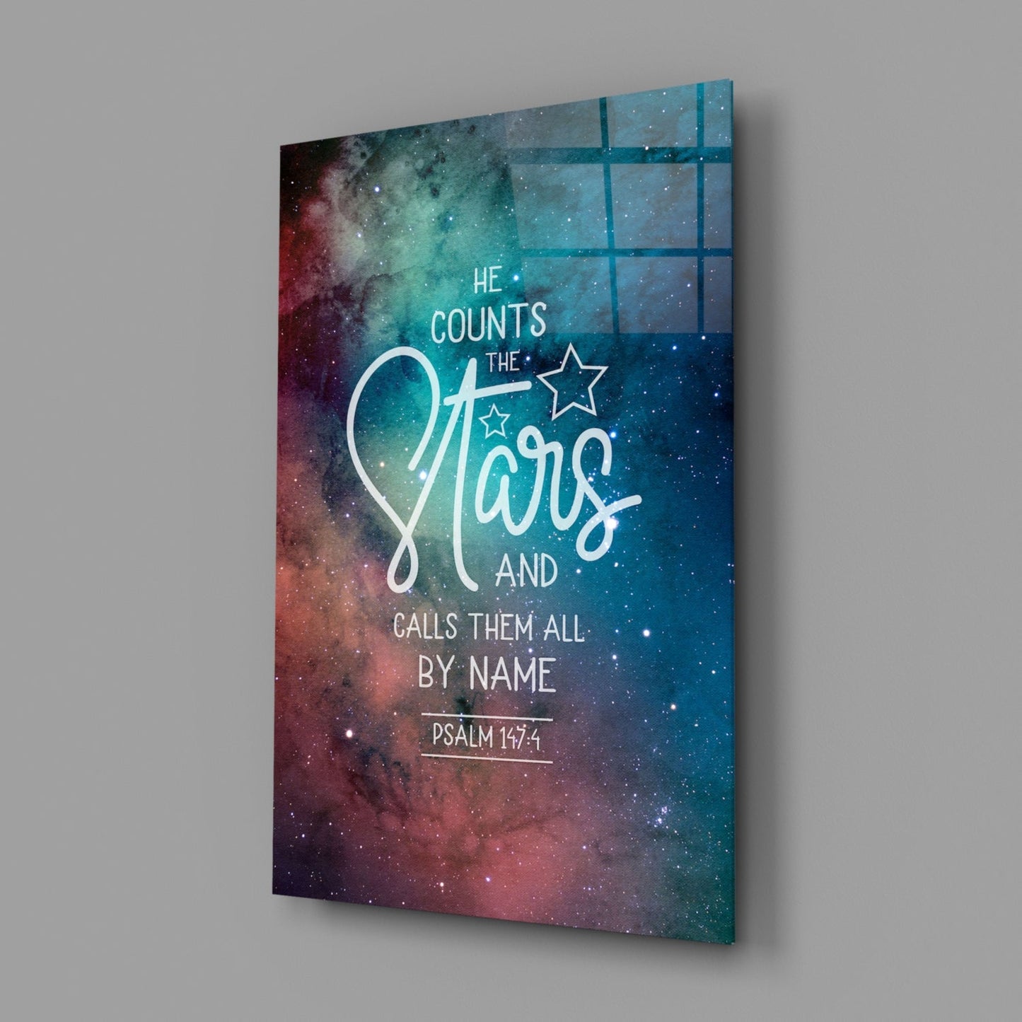 He Counts The Stars Nebula Quote Glass Wall Art