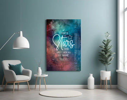 He Counts The Stars Nebula Quote Glass Wall Art
