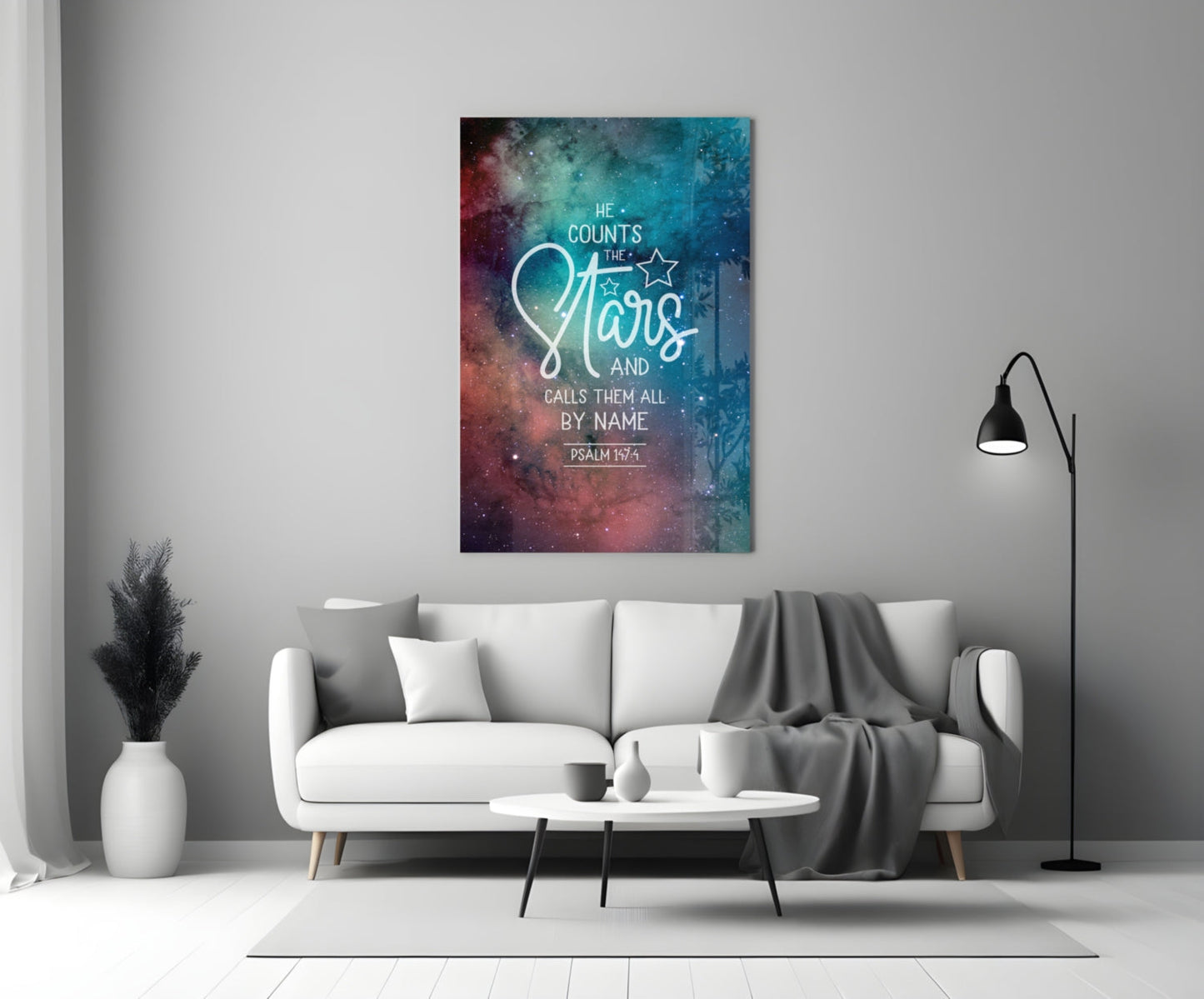 He Counts The Stars Nebula Quote Glass Wall Art