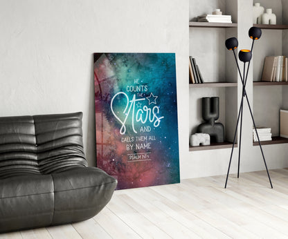 He Counts The Stars Nebula Quote Glass Wall Art