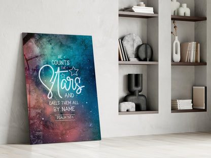 He Counts The Stars Nebula Quote Glass Wall Art