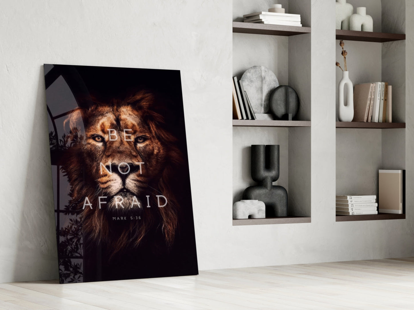 Be Not Afraid Lion Verse Glass Wall Art
