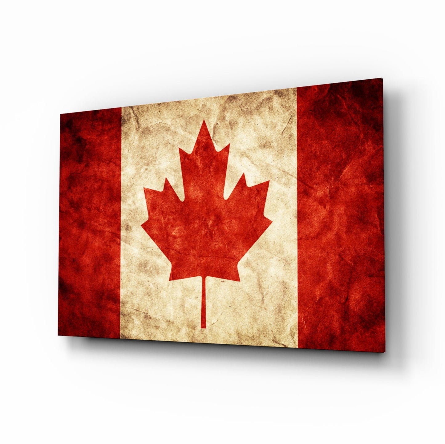 Vintage Grunge Canada Maple Leaf Flag Glass Wall Art