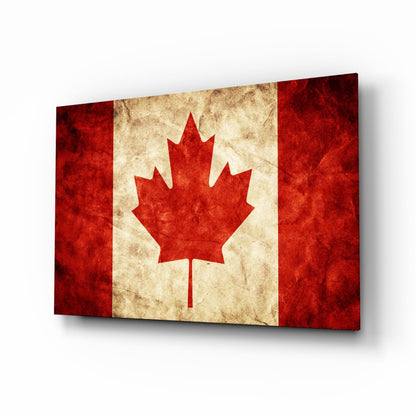Vintage Grunge Canada Maple Leaf Flag Glass Wall Art