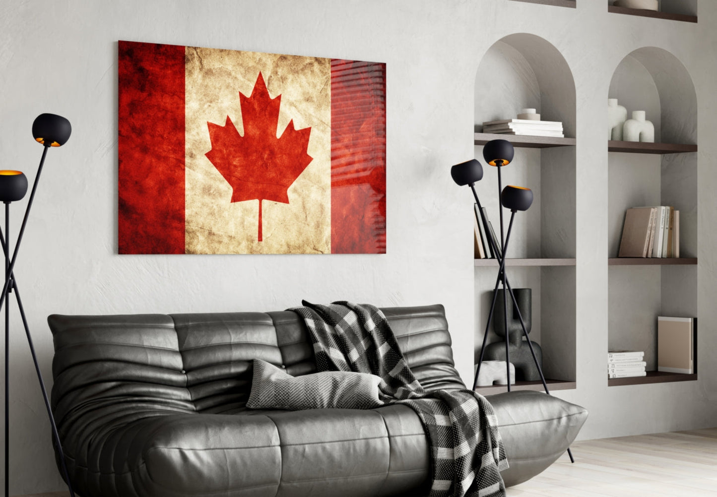 Vintage Grunge Canada Maple Leaf Flag Glass Wall Art