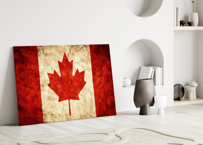 Vintage Grunge Canada Maple Leaf Flag Glass Wall Art