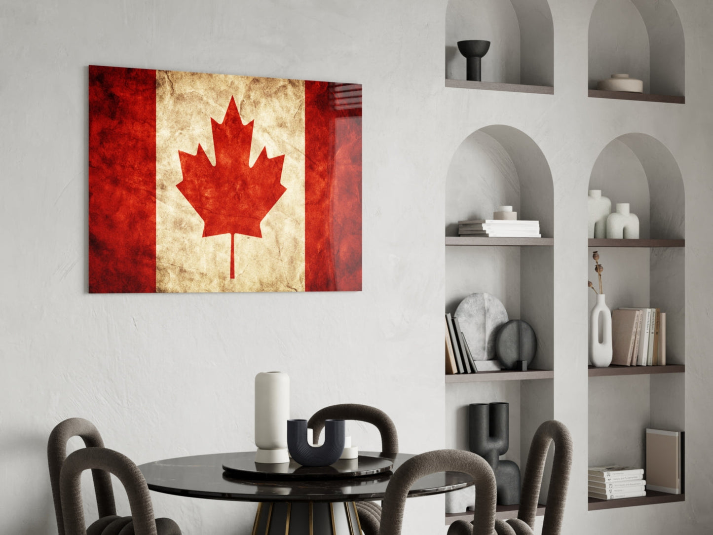 Vintage Grunge Canada Maple Leaf Flag Glass Wall Art