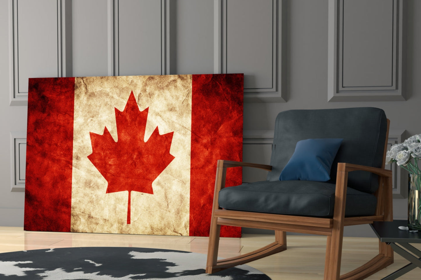 Vintage Grunge Canada Maple Leaf Flag Glass Wall Art