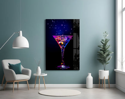 Neon Purple Splash Martini Olive Glass Wall Art