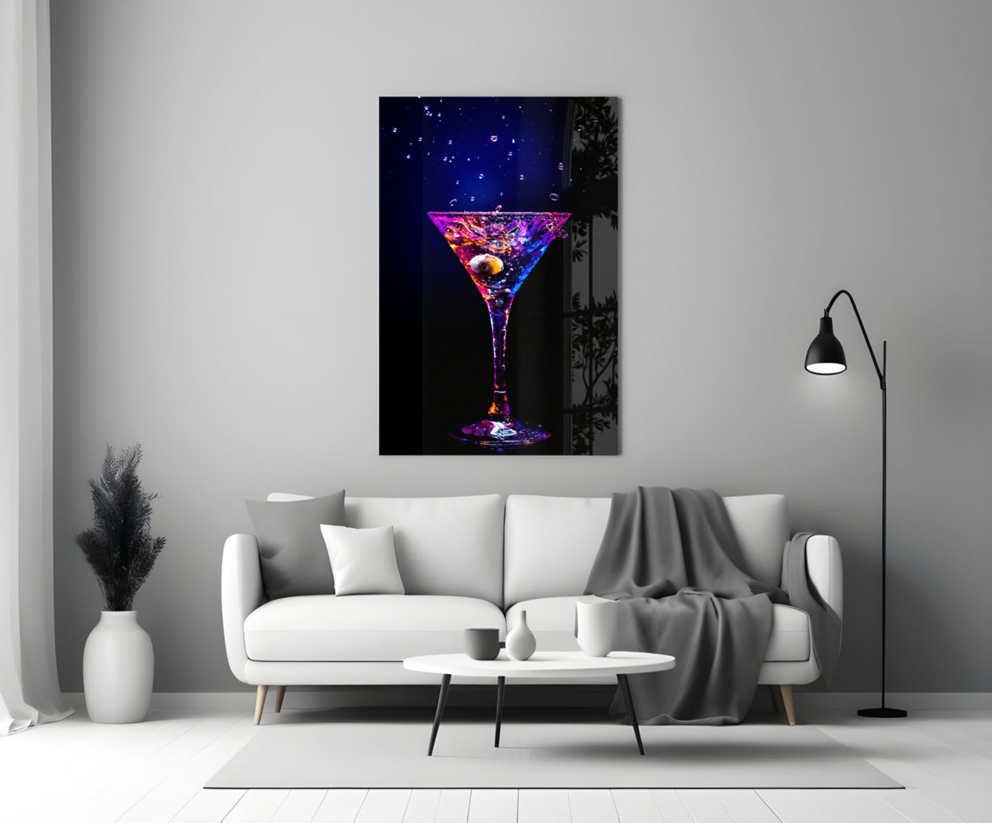 Neon Purple Splash Martini Olive Glass Wall Art