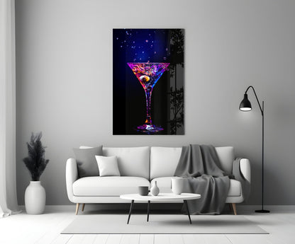 Neon Purple Splash Martini Olive Glass Wall Art
