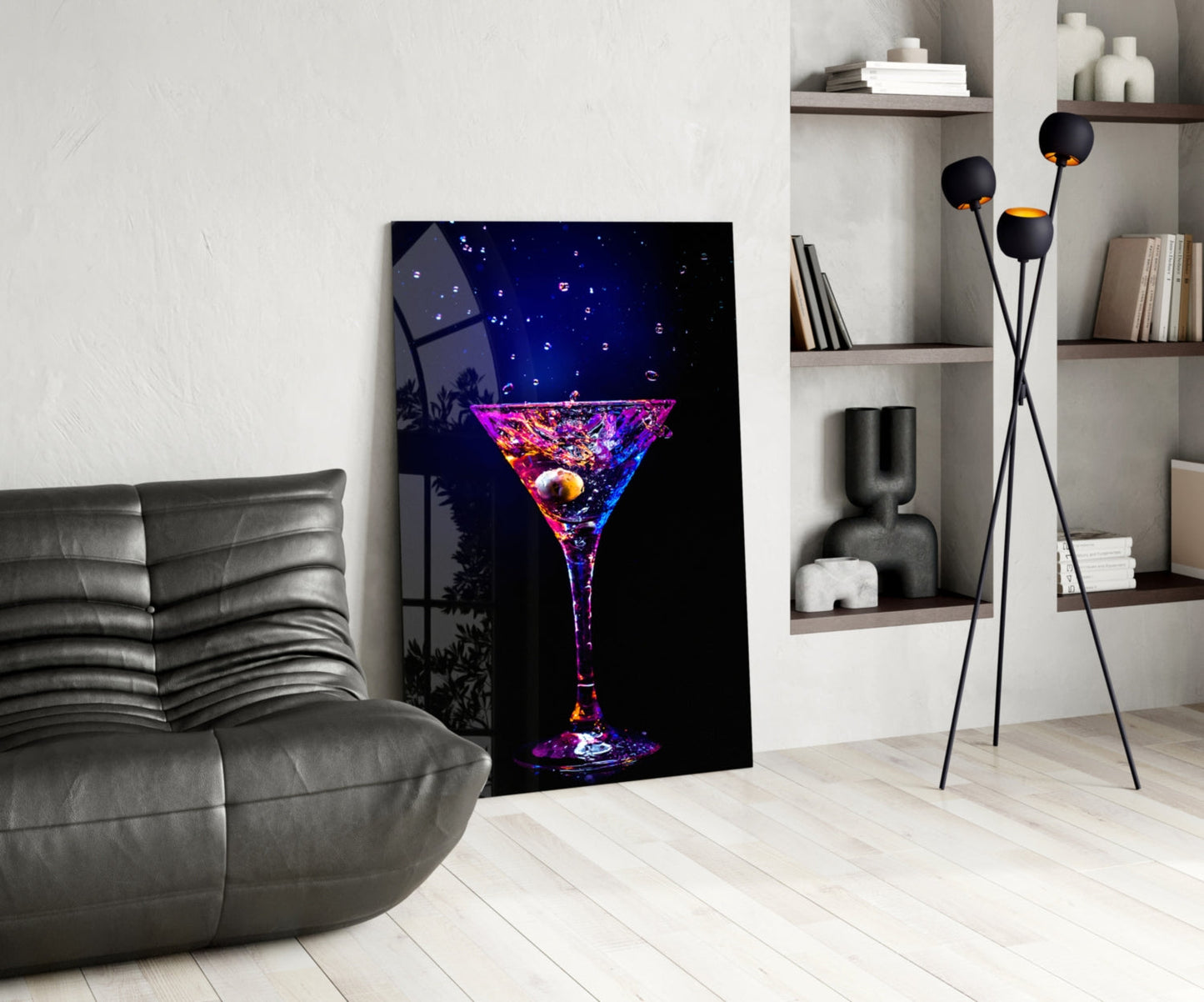 Neon Purple Splash Martini Olive Glass Wall Art