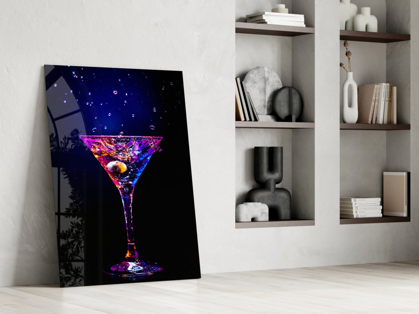 Neon Purple Splash Martini Olive Glass Wall Art