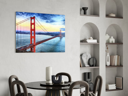 Golden Gate Bridge at Dusk Over Bay Glass Wall Art