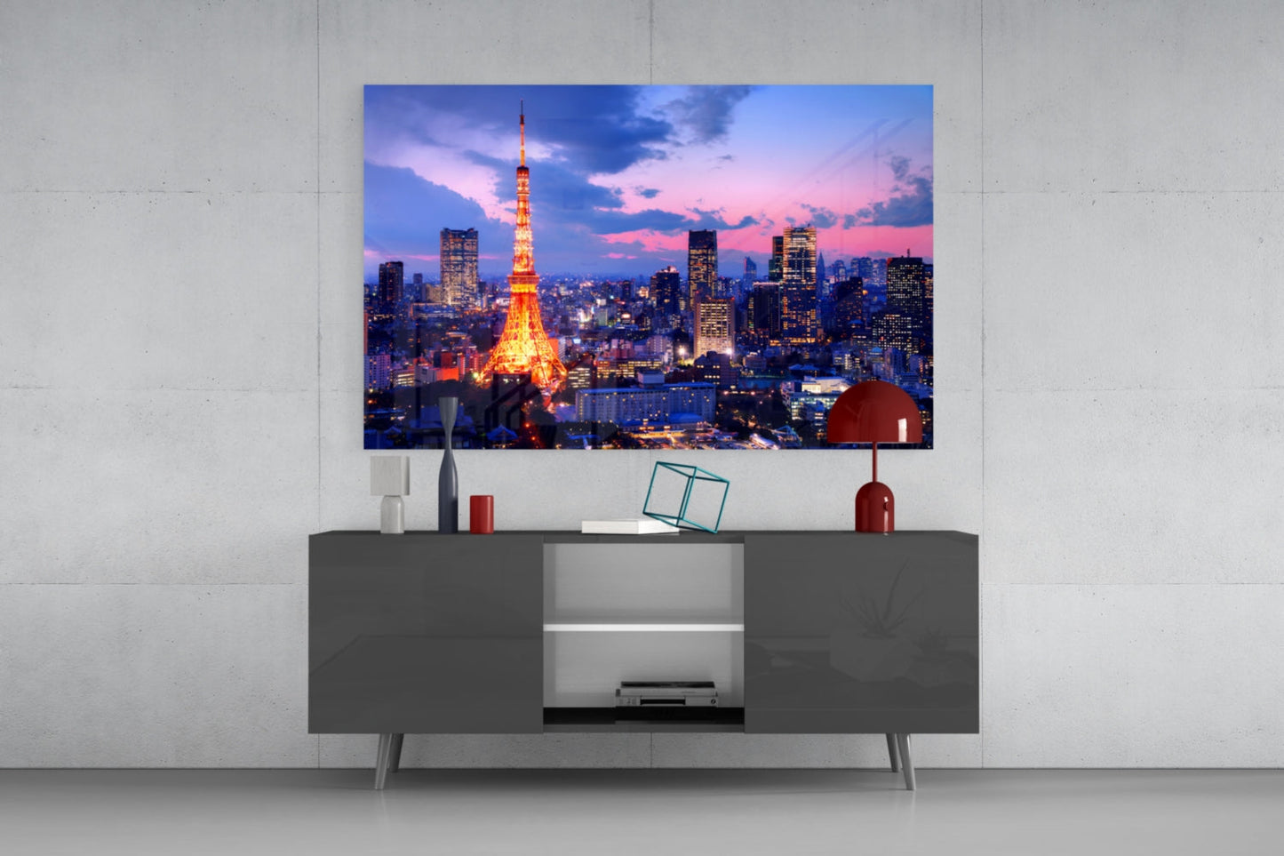 Tokyo Tower Twilight Glass Wall Art