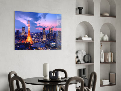 Tokyo Tower Twilight Glass Wall Art