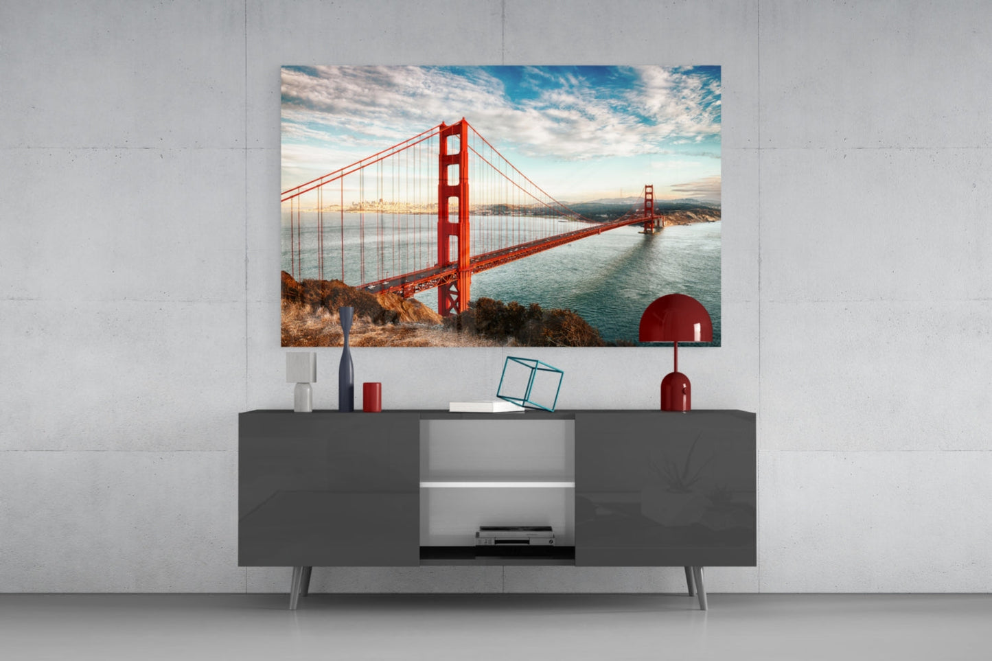Golden Gate Bridge Daylight Cliff View Glass Wall Art