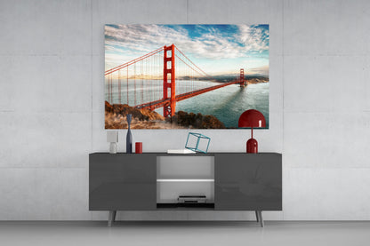 Golden Gate Bridge Daylight Cliff View Glass Wall Art