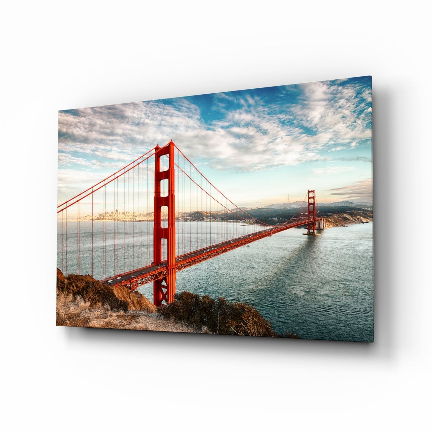 Golden Gate Bridge Daylight Cliff View Glass Wall Art