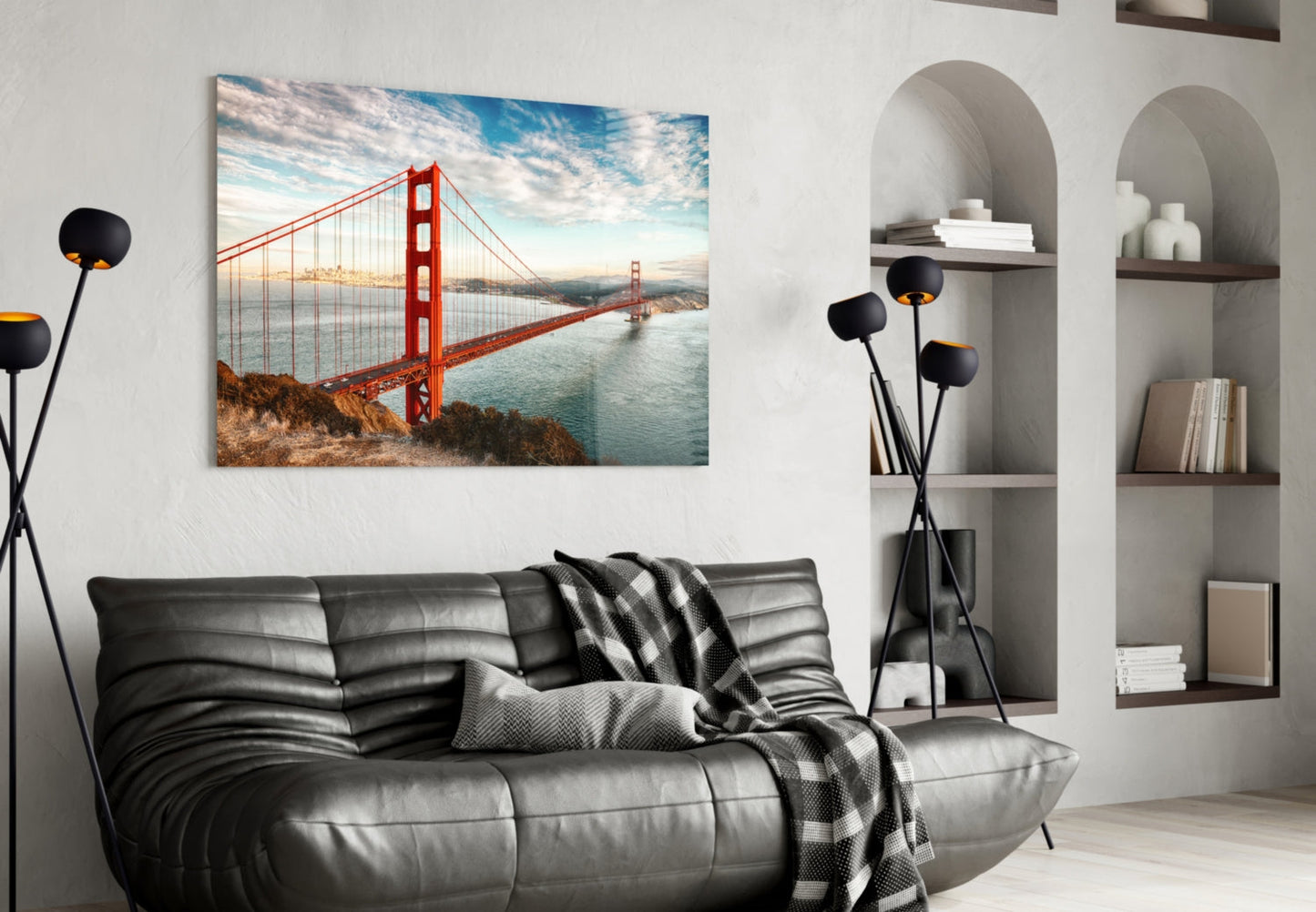 Golden Gate Bridge Daylight Cliff View Glass Wall Art