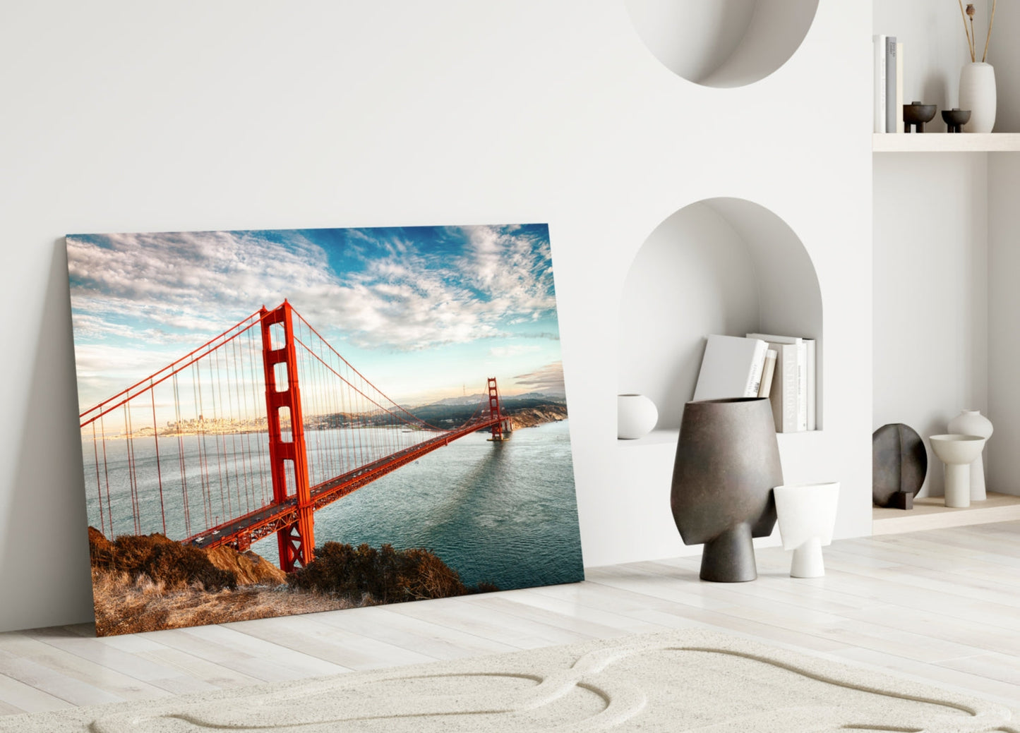 Golden Gate Bridge Daylight Cliff View Glass Wall Art