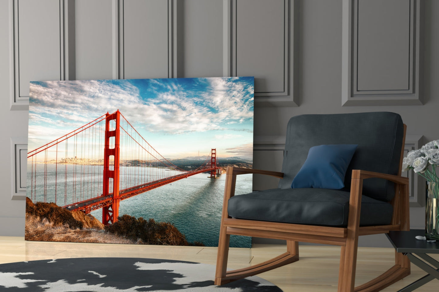 Golden Gate Bridge Daylight Cliff View Glass Wall Art