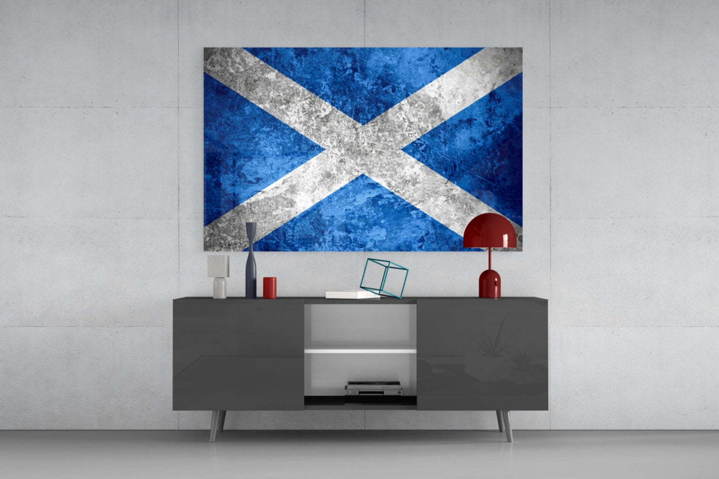Weathered Concrete Blue Saltire Scotland Flag Glass Wall Art