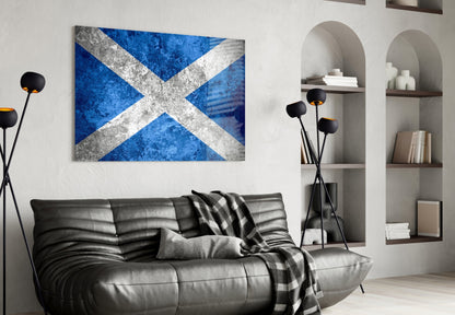 Weathered Concrete Blue Saltire Scotland Flag Glass Wall Art