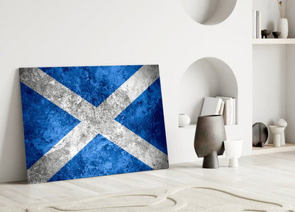 Weathered Concrete Blue Saltire Scotland Flag Glass Wall Art