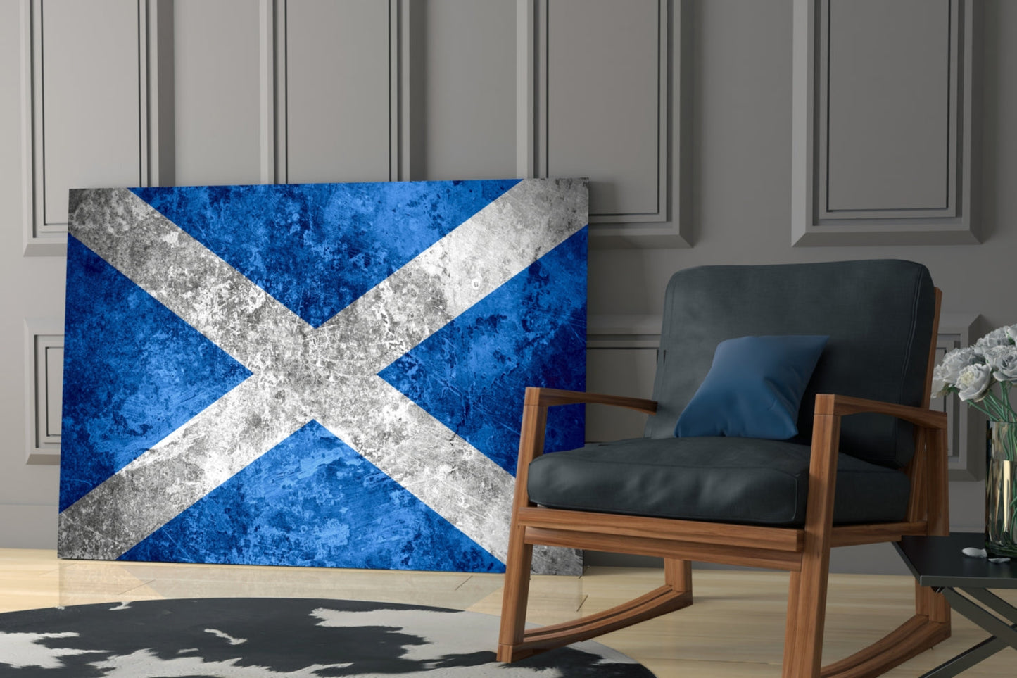 Weathered Concrete Blue Saltire Scotland Flag Glass Wall Art