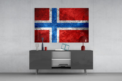 Stone Texture Norway Nordic Cross Flag Glass Wall Art