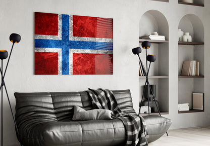 Stone Texture Norway Nordic Cross Flag Glass Wall Art