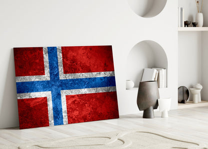 Stone Texture Norway Nordic Cross Flag Glass Wall Art