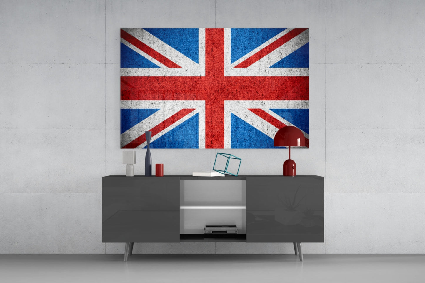 Concrete Wall Bright Union Jack Flag Glass Wall Art