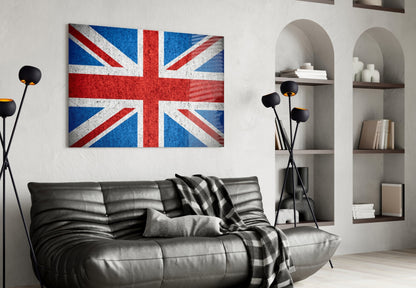Concrete Wall Bright Union Jack Flag Glass Wall Art