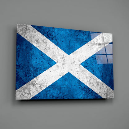 Scratched Metal Distressed Scotland Flag Glass Wall Art