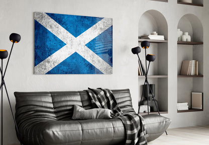 Scratched Metal Distressed Scotland Flag Glass Wall Art